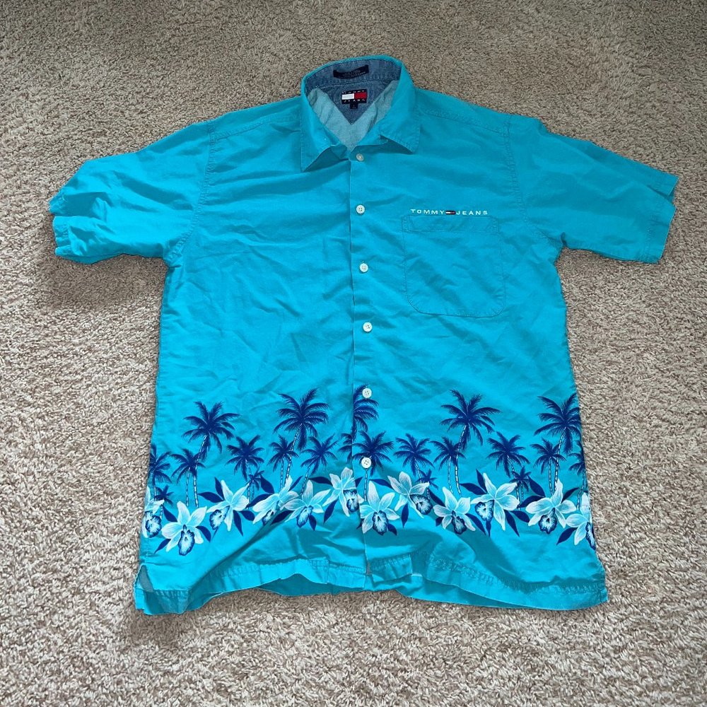 Vintage Tommy Jeans Hawaiian Shirt Blue L
